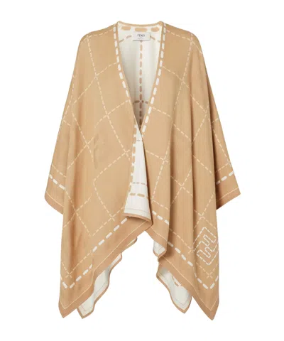 Fendi Draped Patterned Cape Jacket Collection In Neutral
