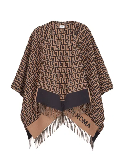 Fendi Poncho In Lana E Cashmere In Brown