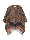 Fendi Geometric Patterned Square Poncho In Wool And Cashmere Blend In Brown