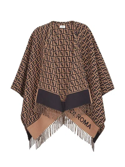 Fendi Poncho In Lana E Cashmere In Brown