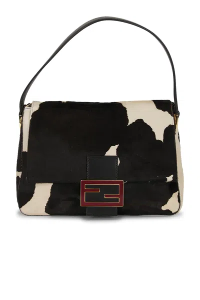 Pre-owned Fendi Pony Hair Mama Baguette Shoulder Bag In Black
