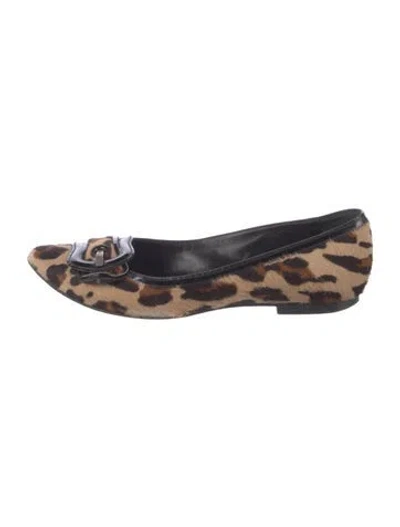 Pre-owned Fendi Ponyhair Animal Print Ballet Flats In Brown