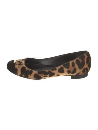 Pre-owned Fendi Ponyhair Animal Print Ballet Flats In Brown