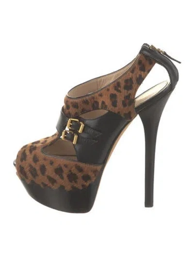 Pre-owned Fendi Ponyhair Animal Print Pumps In Brown