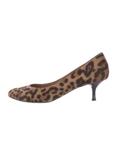 Pre-owned Fendi Ponyhair Animal Print Pumps In Brown