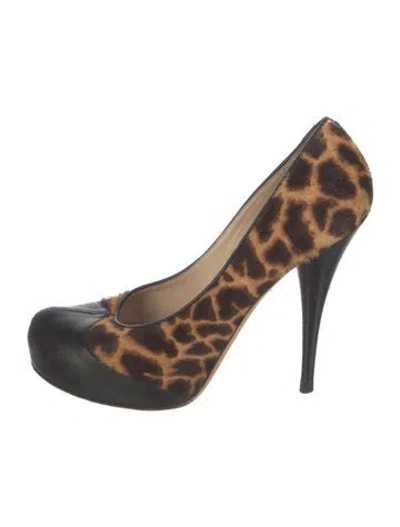 Pre-owned Fendi Ponyhair Animal Print Pumps In Neutral
