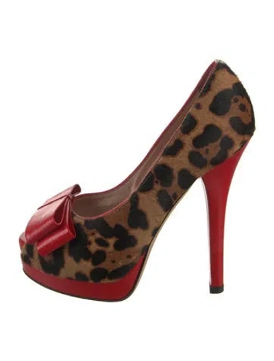 Pre-owned Fendi Ponyhair Animal Print Pumps In Orange