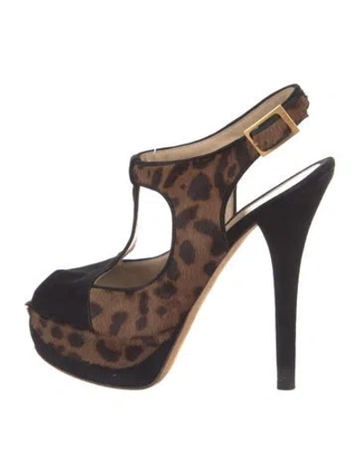 Pre-owned Fendi Ponyhair Animal Print Sandals In Brown