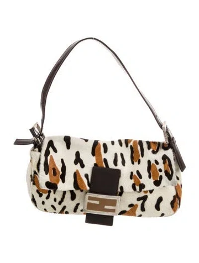 Pre-owned Fendi Ponyhair Baguette In Neutral