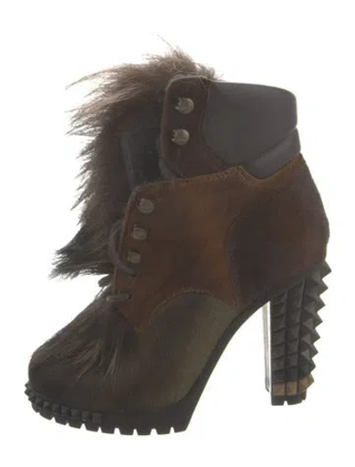 Pre-owned Fendi Ponyhair Fur Trim Boots In Brown