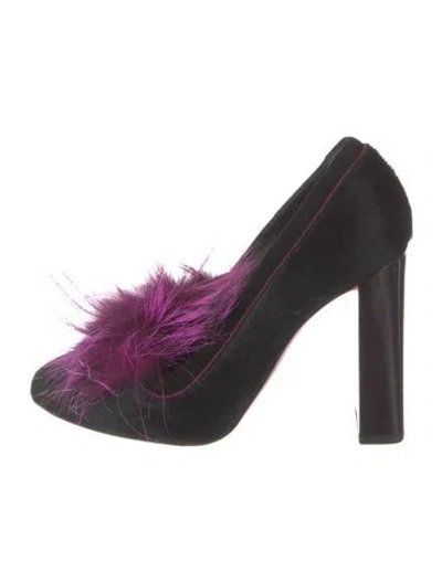 Pre-owned Fendi Ponyhair Fur Trim Pumps In Black
