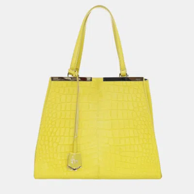 Pre-owned Fendi Ponyhair Large 3jours Tote In Yellow