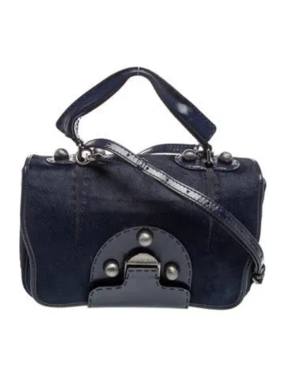 Pre-owned Fendi Ponyhair Secret Code 2way In Blue