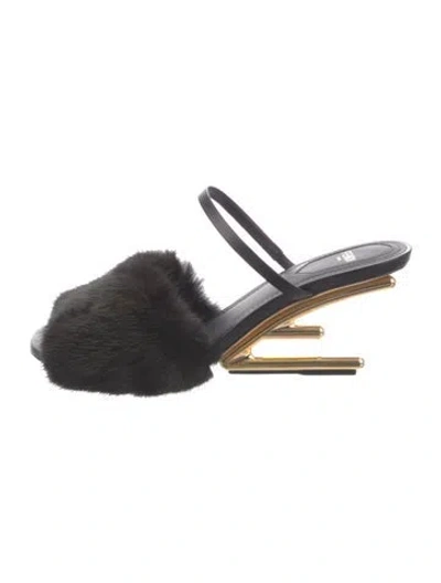 Pre-owned Fendi Ponyhair Slides In Black