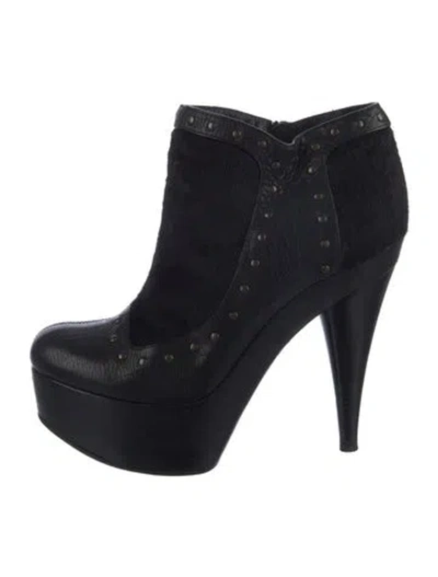 Pre-owned Fendi Ponyhair Studded Accents Boots In Black
