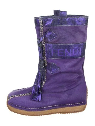 Pre-owned Fendi Ponyhair Tassel Accents Boots In Purple