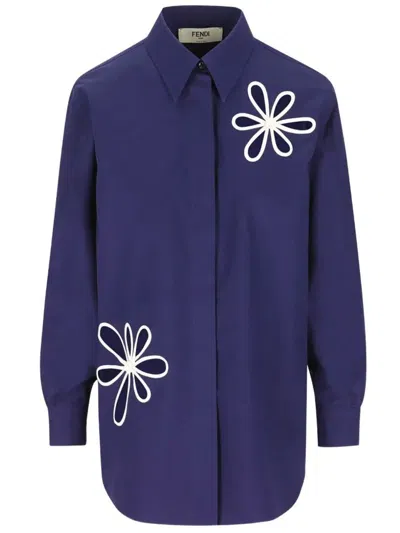 Fendi Popeline Shirt In Blue
