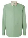 Fendi Contrast-collar Logo-embroidered Shirt In Green
