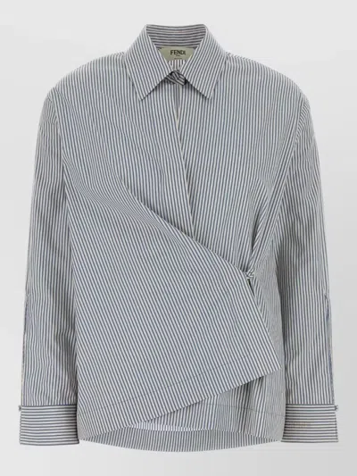 Fendi Poplin Shirt Striped Asymmetrical Design Long Sleeves In Black