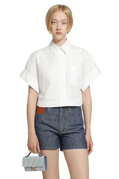 Fendi Poplin Shirt In White