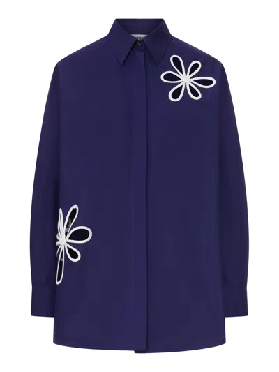 Fendi Poplin Shirt With Cut-out Details In Blue