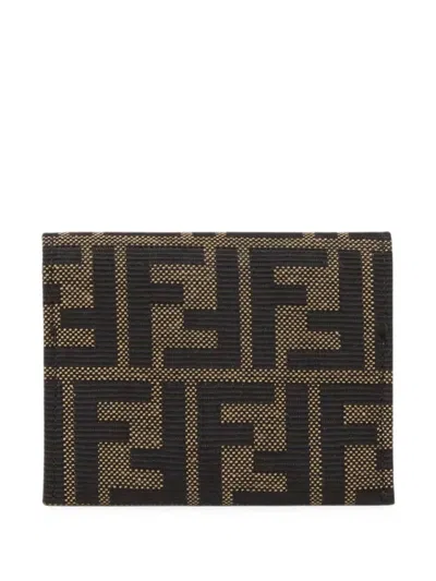 Fendi Porta Carte In Jacquard Ff Zucca Marrone In Black