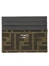 Fendi Brown Card-holder With Metal Lettering In Leather And Ff Canvas Man In Brown