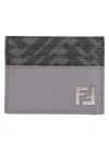 Fendi Men Porta Carte In Pelle In Gray
