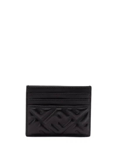 Fendi Nappa Leather Baguette Card Holder With Ff Pattern In Black