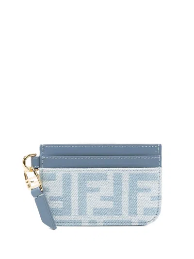 Fendi Flat Baguette Cardholder In Denim Ff In Blue