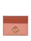Fendi Pink And Sienna Brown Flat Leather Card Holder In Brown