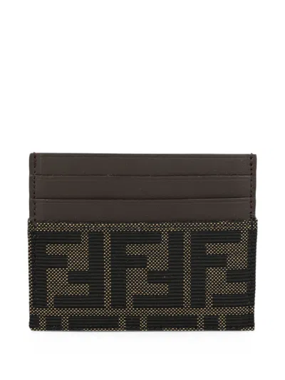 Fendi Portacarte Ff Jacquard Zucca E Pelle In Brown