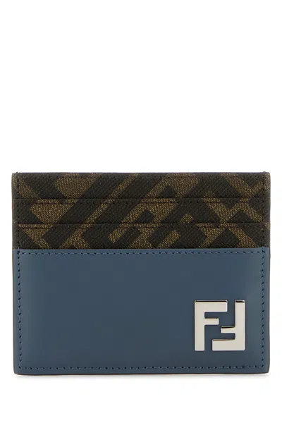 Fendi Portacarte Multicolor In Pelle E Tela Uomo In Blue