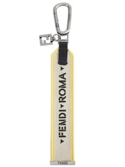 Fendi 1925 Logo-embroidered Keyring In White