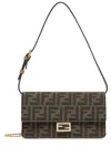 Fendi Baguette Leather-trim Wallet On Chain In Brown