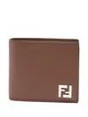 Fendi Leather And Ff Canvas Compact Bi-fold Wallet In Brown