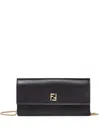 Fendi Ff Continental With Chain Black Leather Wallet In Nero