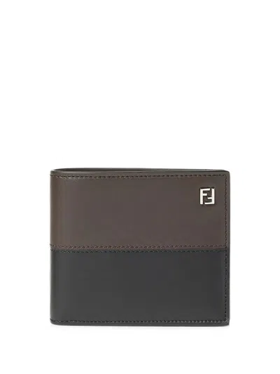 Fendi Portafoglio "ff Double" In Pelle Bicolor Nero/ebano