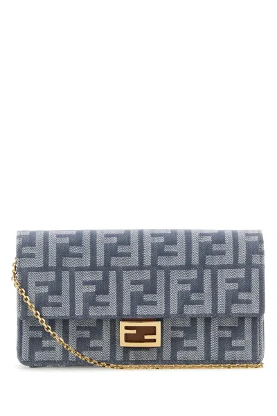 Fendi Portafoglio In Denim Ricamato  Donna