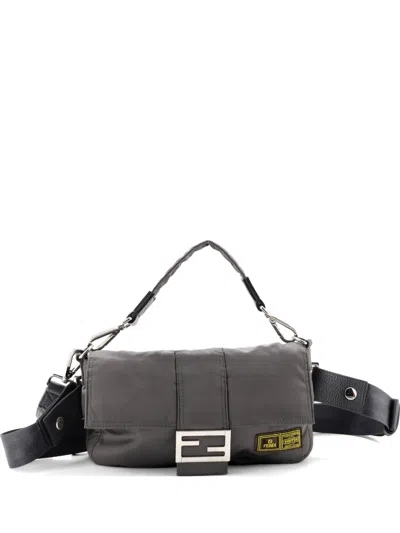 Pre-owned Fendi Porter Baguette Bag Nylon Medium Belt Bag In Green