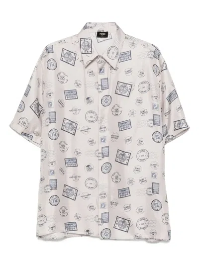 FENDI POSTAGE STAMP-PRINT SILK SHIRT