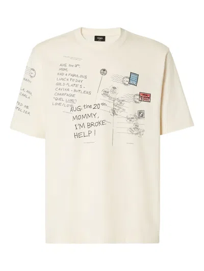 FENDI POSTCARD PRINT COTTON T-SHIRT