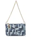 Fendi Ff Fabric Baguette Pouch With Chain In Blue