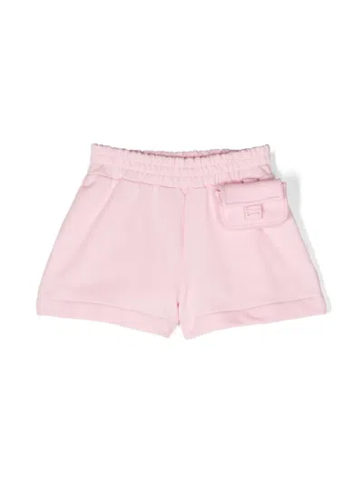 Fendi Kids' Pouch-detached Cotton Shorts In Pink