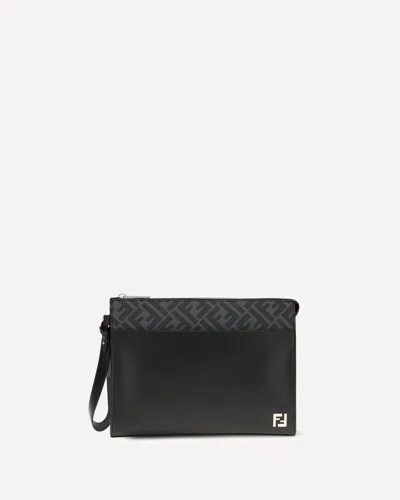 Fendi Pouch In Pelle Liscia Tela Ff In Black