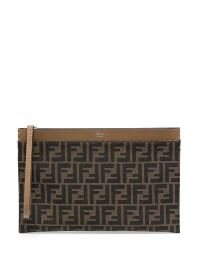 Fendi Pouch Logo Media Bags In Brown
