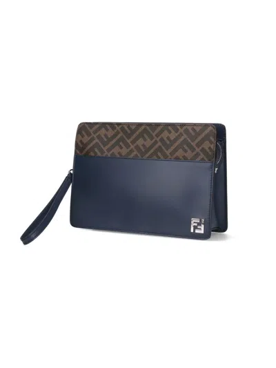 Fendi Pouch Squared Ff In Navy