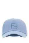 Fendi Linen Blend Baseball Cap With Curved Brim In Blue