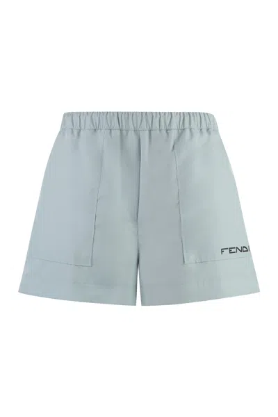 Fendi Powder Blue Polyester Shorts In Gray