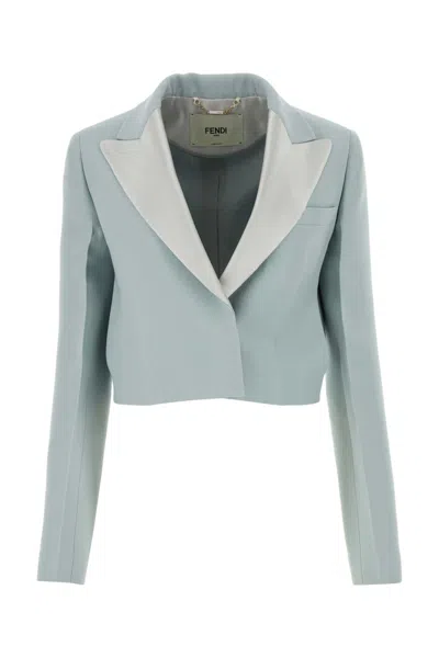FENDI FENDI POWDER BLUE WOOL BLEND BLAZER